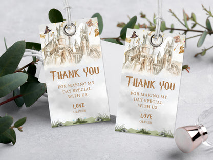 Wizard Birthday Favor Tag, Editable Printable Thank You Label (Instant Download)
