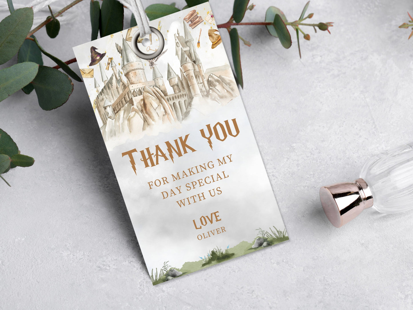 Wizard Birthday Favor Tag, Editable Printable Thank You Label (Instant Download)