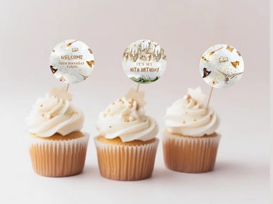 Editable Wizard Cupcake Toppers, Wizard Birthday Party Decor (Digital Download)