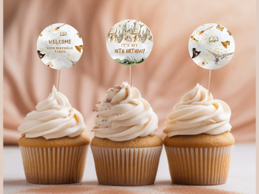 Editable Wizard Cupcake Toppers, Wizard Birthday Party Decor (Digital Download)