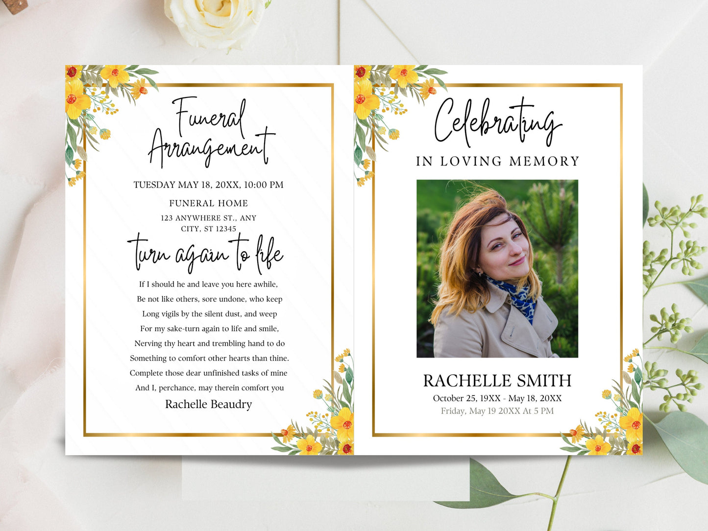 Editable Funeral Program Template, Floral Memorial Service (Digital Download)