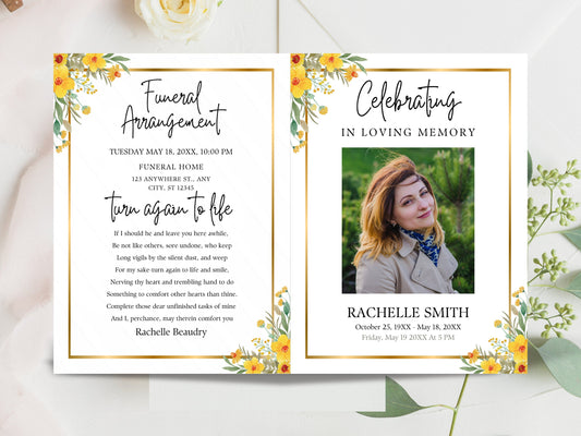 Editable Funeral Program Template, Floral Memorial Service (Digital Download)