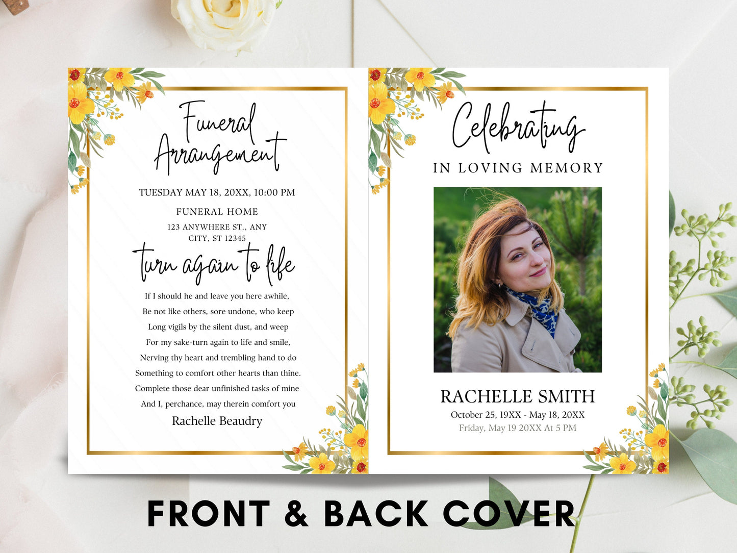 Editable Funeral Program Template, Floral Memorial Service (Digital Download)