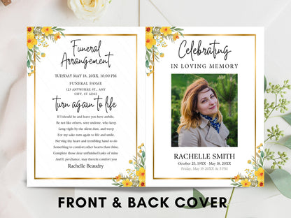 Editable Funeral Program Template, Floral Memorial Service (Digital Download)