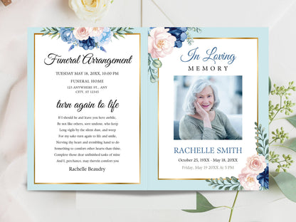 Editable Funeral Program Template, Photo Memorial (Digital Download)