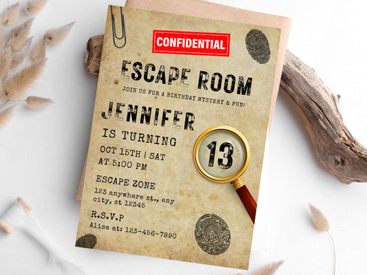 Escape Room Birthday Invitation Template, Editable Mystery Party (PDF)