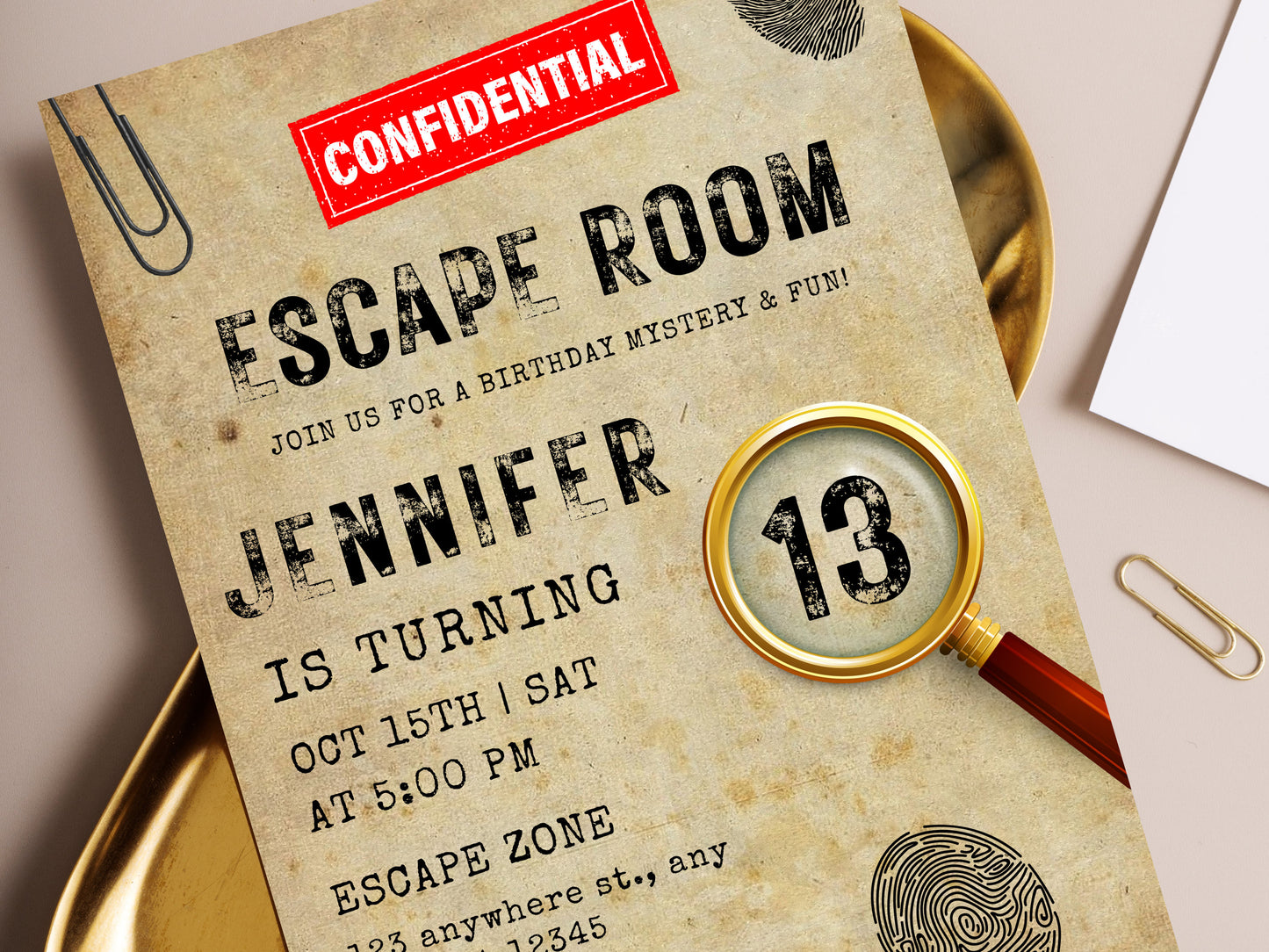 Escape Room Birthday Invitation Template, Editable Mystery Party (PDF)