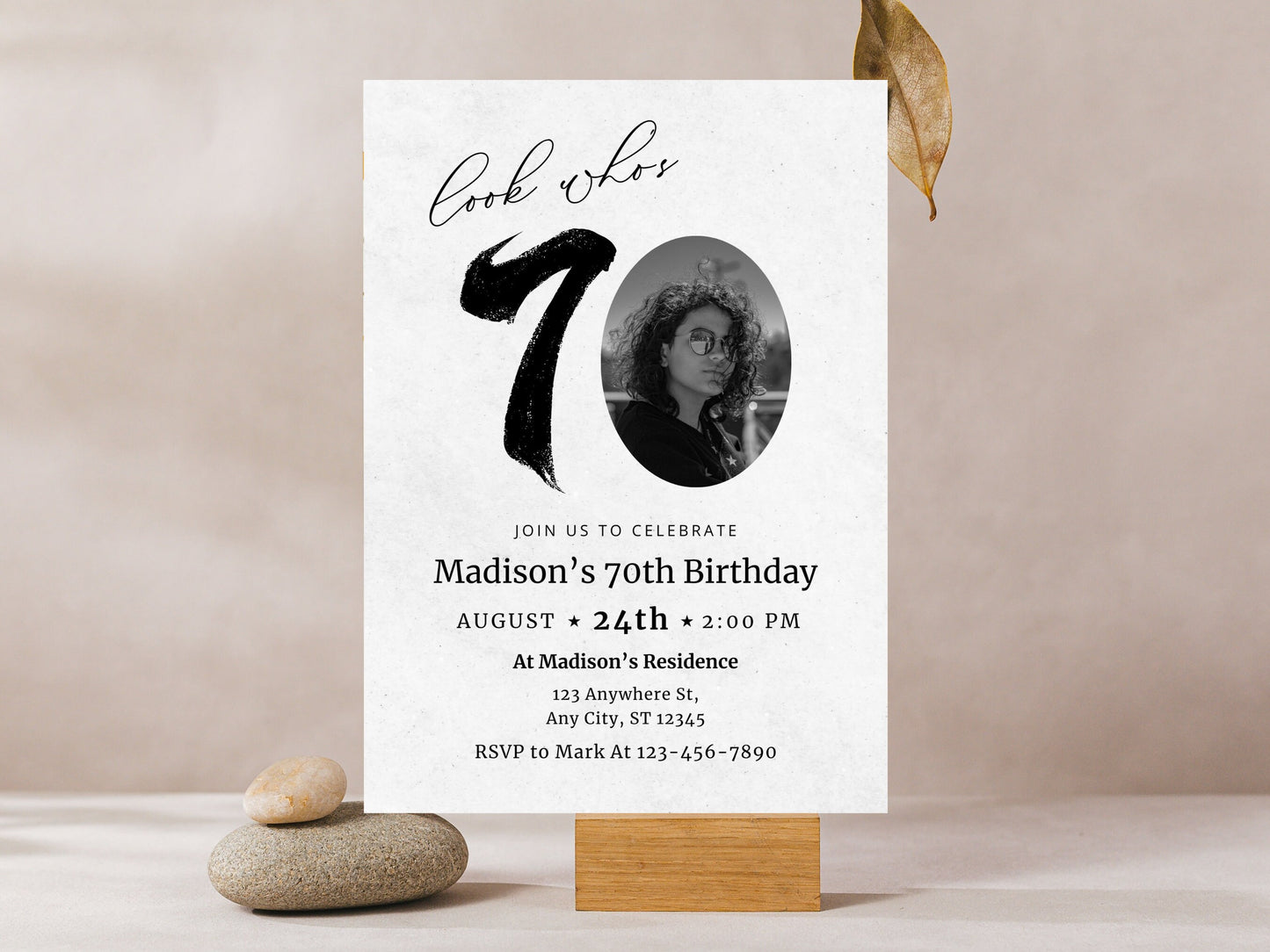 Modèle d'invitation pour un 70e anniversaire avec photo, modifiable et imprimable (5x7) (Téléchargement numérique)