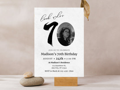 Modèle d'invitation pour un 70e anniversaire avec photo, modifiable et imprimable (5x7) (Téléchargement numérique)