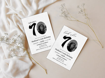 Modèle d'invitation pour un 70e anniversaire avec photo, modifiable et imprimable (5x7) (Téléchargement numérique)