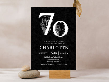 Elegant Floral 70th Birthday Invitation Template (Digital Download)