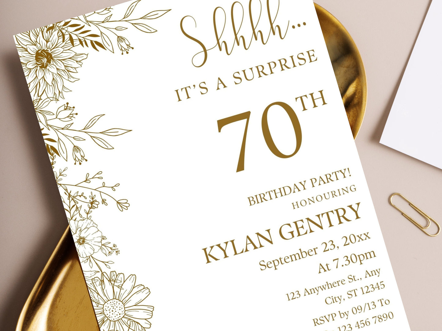 Floral 70th Birthday Invitation Template, Editable Photo Invite (Digital Download)