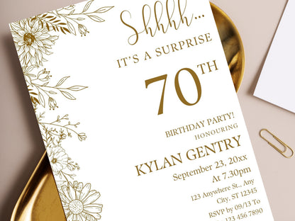 Floral 70th Birthday Invitation Template, Editable Photo Invite (Digital Download)