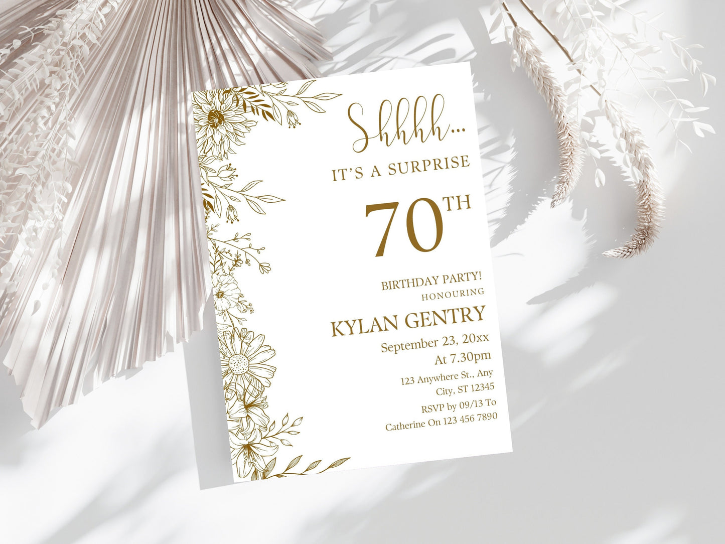 Floral 70th Birthday Invitation Template, Editable Photo Invite (Digital Download)