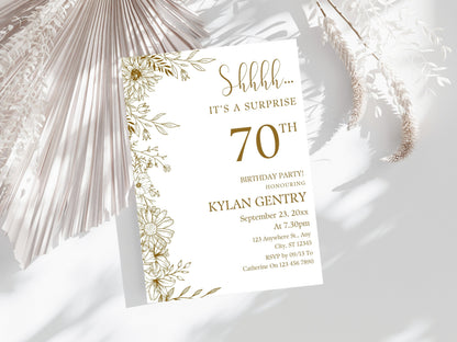 Floral 70th Birthday Invitation Template, Editable Photo Invite (Digital Download)