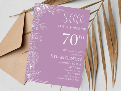Floral 70th Birthday Invitation Template, Photo, Editable (Digital Download)