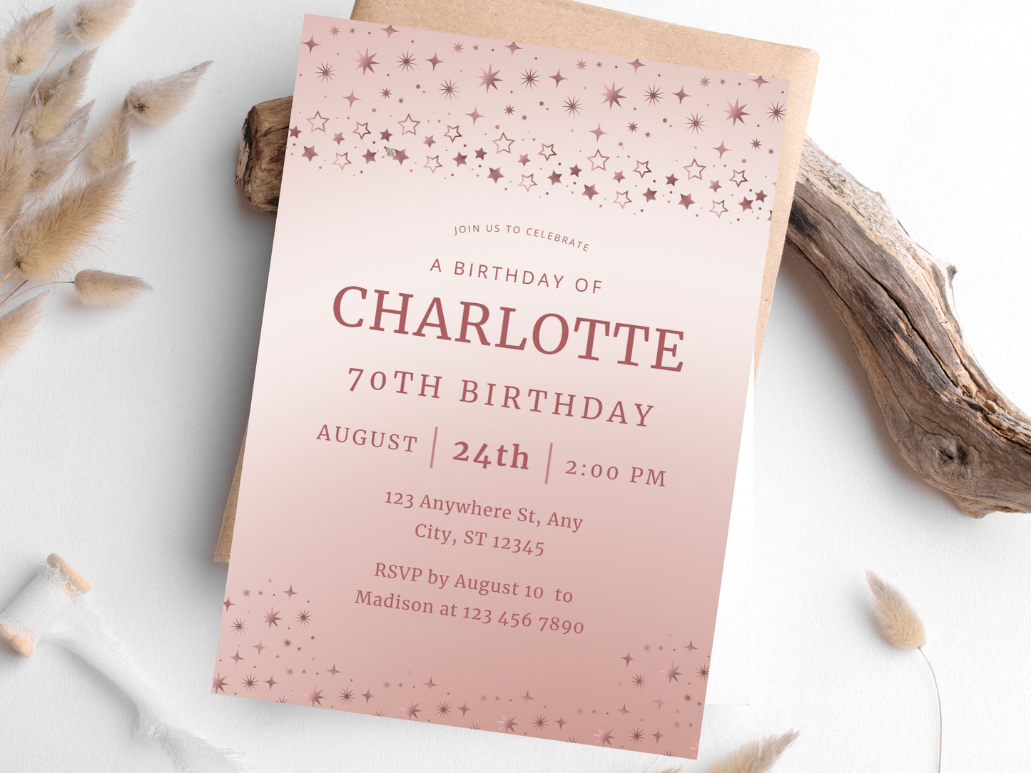 Editable 70th Birthday Invitation Template with Photo (Digital Download)