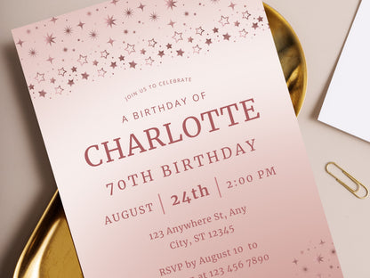 Editable 70th Birthday Invitation Template with Photo (Digital Download)