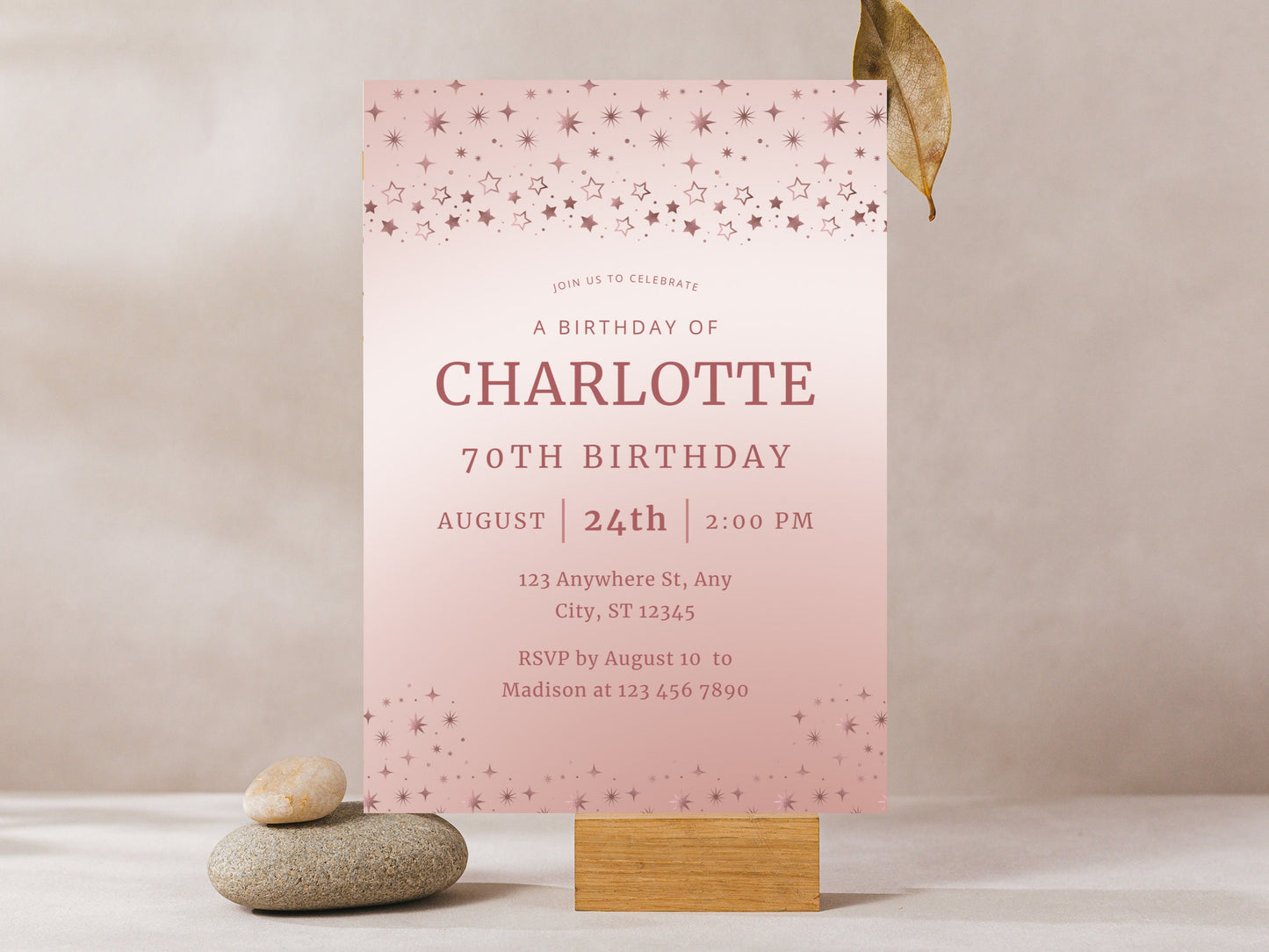 Editable 70th Birthday Invitation Template with Photo (Digital Download)