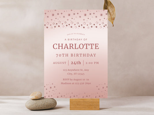 Editable 70th Birthday Invitation Template with Photo (Digital Download)
