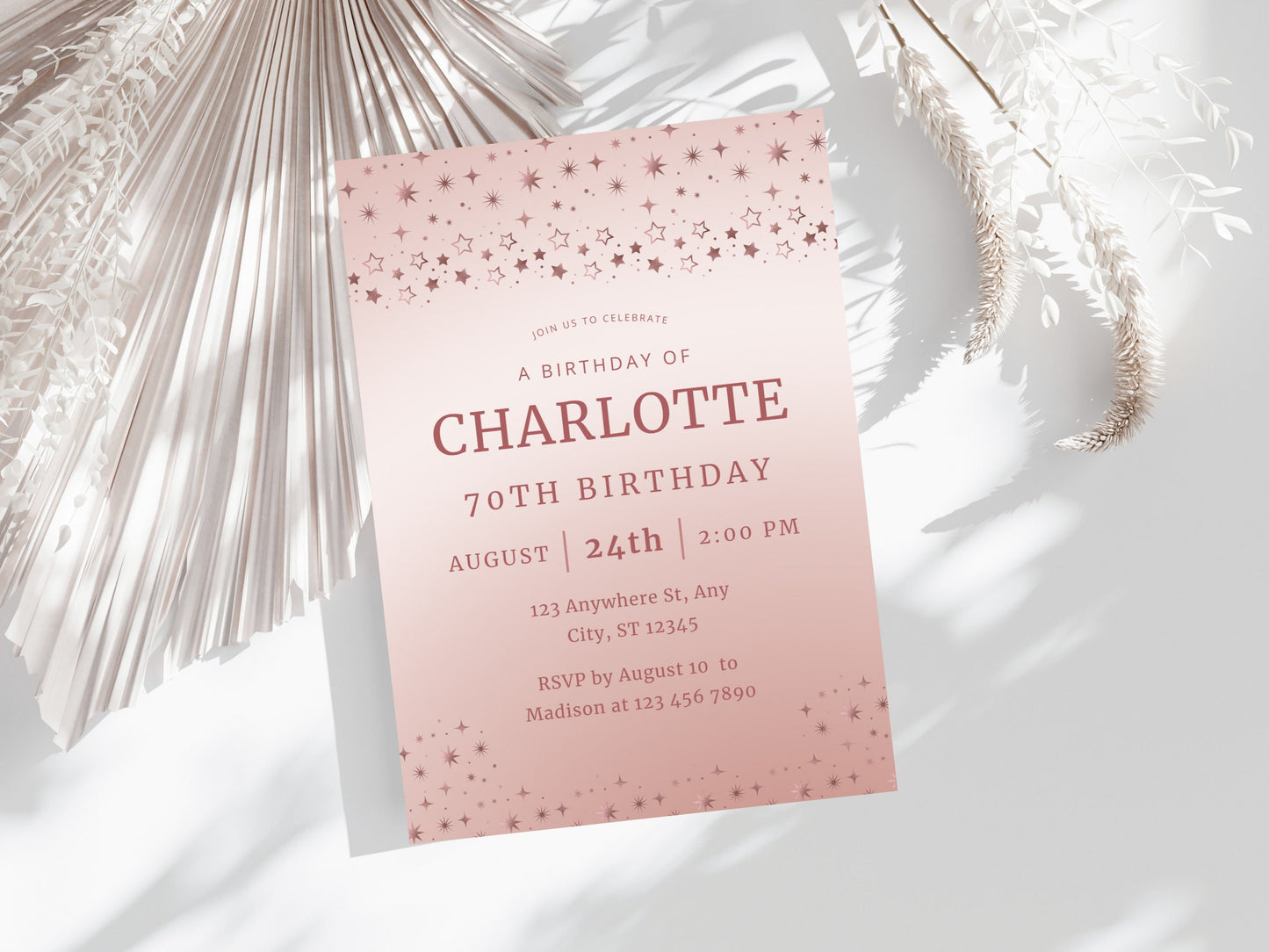 Editable 70th Birthday Invitation Template with Photo (Digital Download)