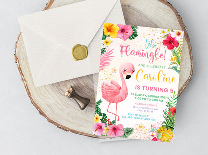 Flamingo-Geburtstagseinladung, tropische Poolparty, bearbeitbare Vorlage (digitaler Download)
