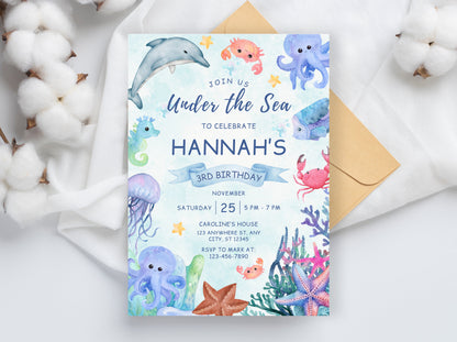 Under the Sea Birthday Invitation, Ocean Animals Party (Digital Download)