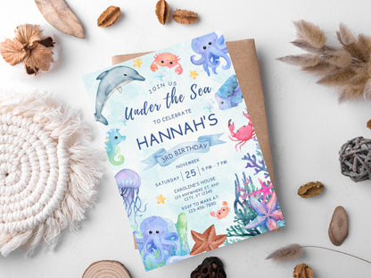 Under the Sea Birthday Invitation, Ocean Animals Party (Digital Download)