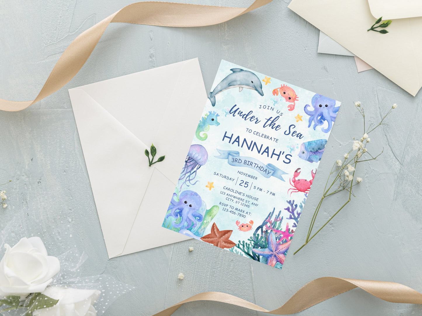 Under the Sea Birthday Invitation, Ocean Animals Party (Digital Download)