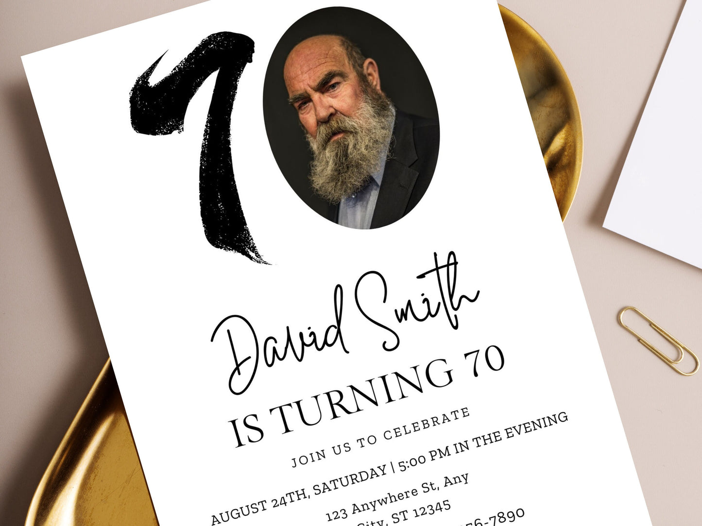 Editable 70th Birthday Invitation Template, Canva (Digital Download)