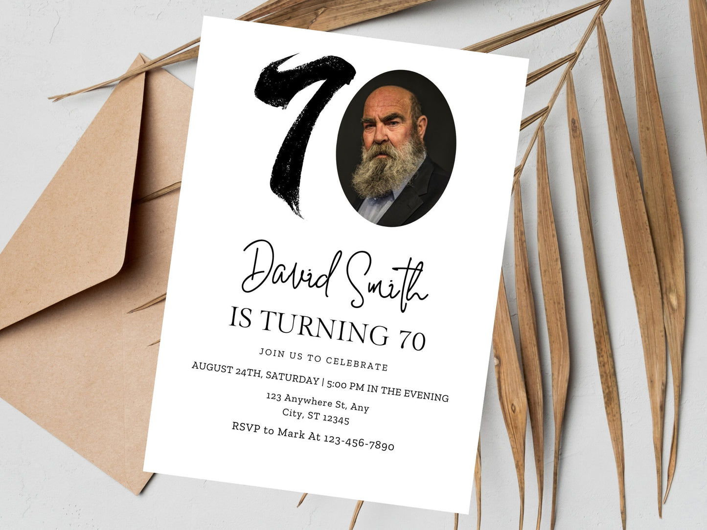 Editable 70th Birthday Invitation Template, Canva (Digital Download)