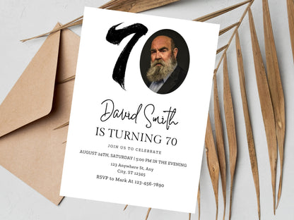 Editable 70th Birthday Invitation Template, Canva (Digital Download)