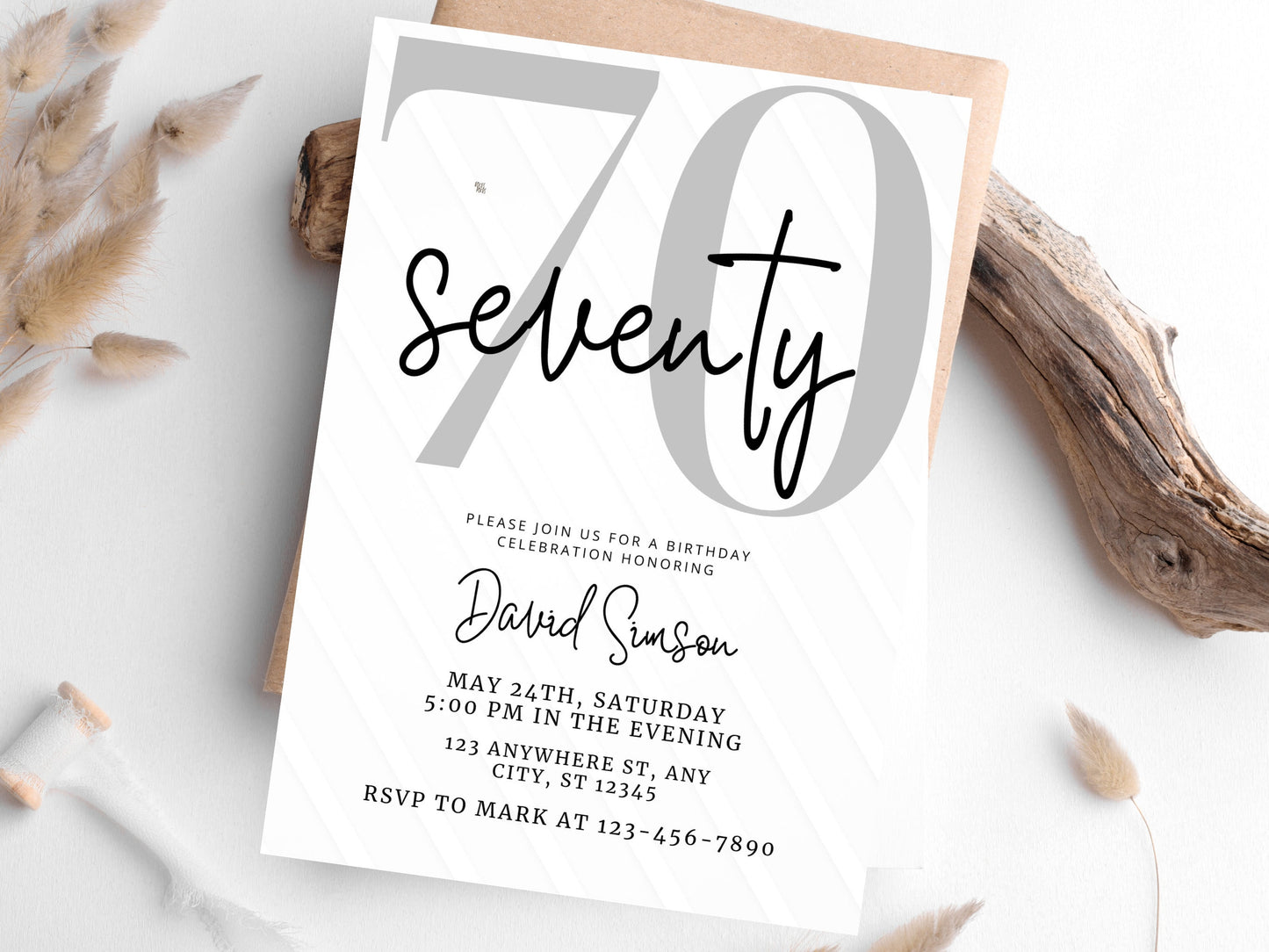 70th Birthday Invitation Template, Editable Canva Invite (Digital Download)