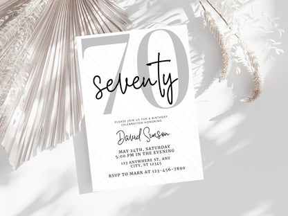 70th Birthday Invitation Template, Editable Canva Invite (Digital Download)