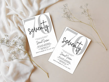 70th Birthday Invitation Template, Editable Canva Invite (Digital Download)