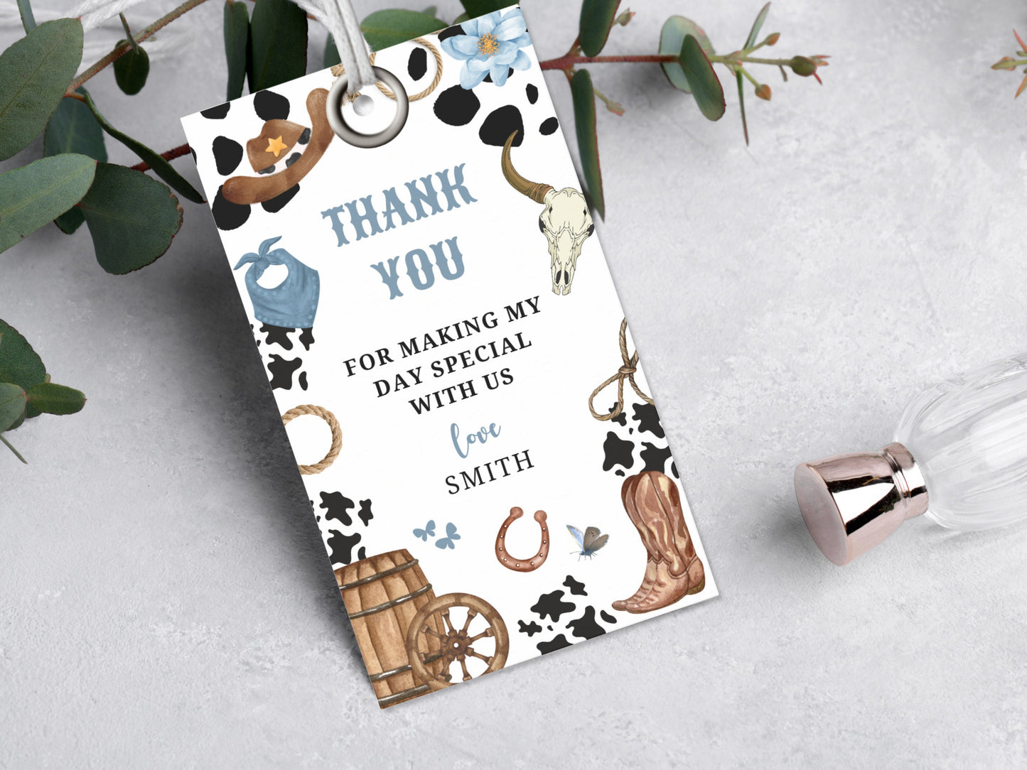 Rodeo Birthday Thank You Tag, Cowboy Favor, Wild West Theme (Printable)