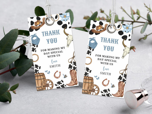 Rodeo Birthday Thank You Tag, Cowboy Favor, Wild West Theme (Printable)
