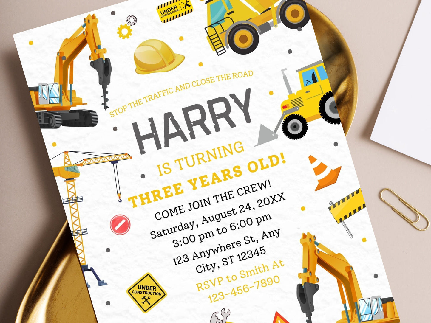 Construction Birthday Invitation Template, Editable Truck Party Invite (Digital Download)