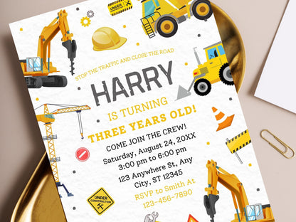 Construction Birthday Invitation Template, Editable Truck Party Invite (Digital Download)