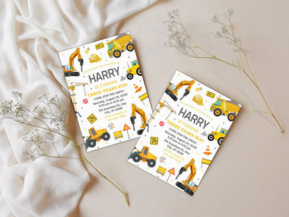 Construction Birthday Invitation Template, Editable Truck Party Invite (Digital Download)