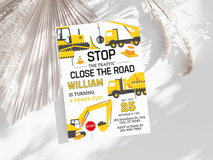 Construction Truck Birthday Invitation Template, Editable (Instant Download)