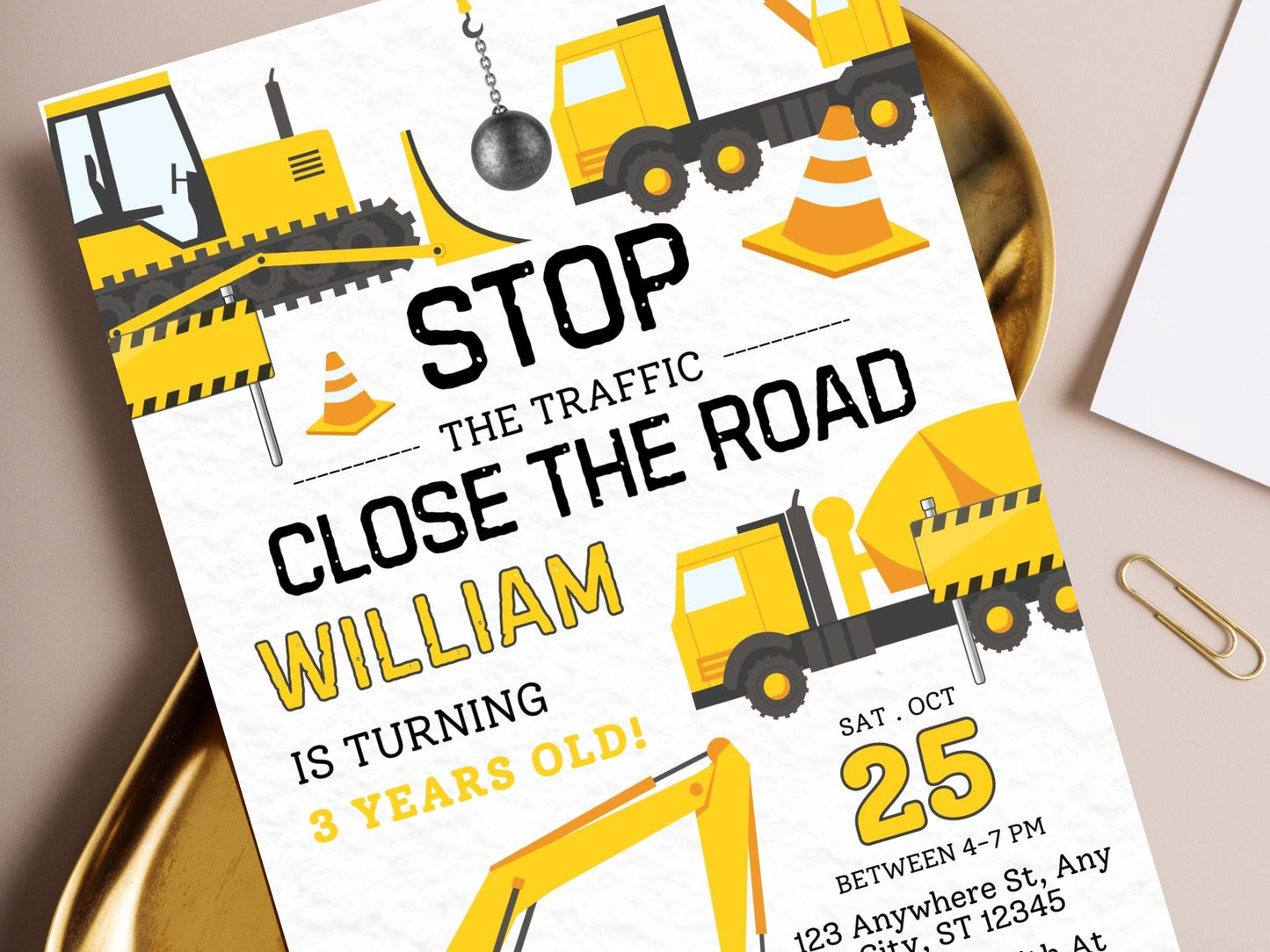 Construction Truck Birthday Invitation Template, Editable (Instant Download)