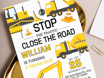 Construction Truck Birthday Invitation Template, Editable (Instant Download)