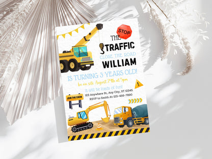 Editable Construction Birthday Invitation, Dump Truck Party (Instant Download)