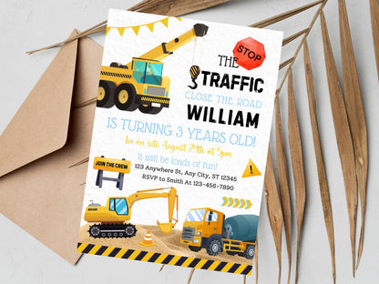 Editable Construction Birthday Invitation, Dump Truck Party (Instant Download)