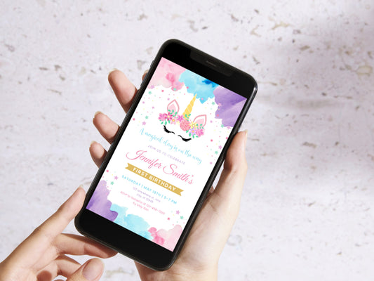 Modèle d'invitation d'anniversaire Licorne Florale, Journée Magique pour Fille (Téléchargement Numérique)