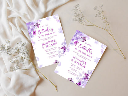 Butterfly Baby Shower Invitation Template, Purple Floral Invite (Digital Download)