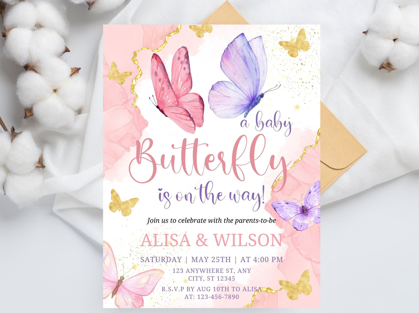 Editable Butterfly Baby Shower Invitation, Girl Theme (PDF)