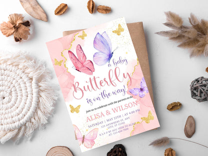 Editable Butterfly Baby Shower Invitation, Girl Theme (PDF)