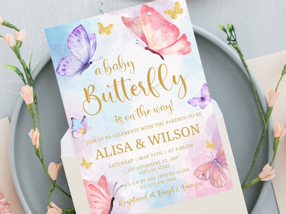 Purple Butterfly Baby Shower Invitation Template (PDF)